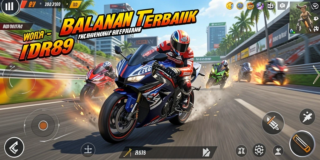 Gameplay seru dalam balapan motor yang mendebarkan.