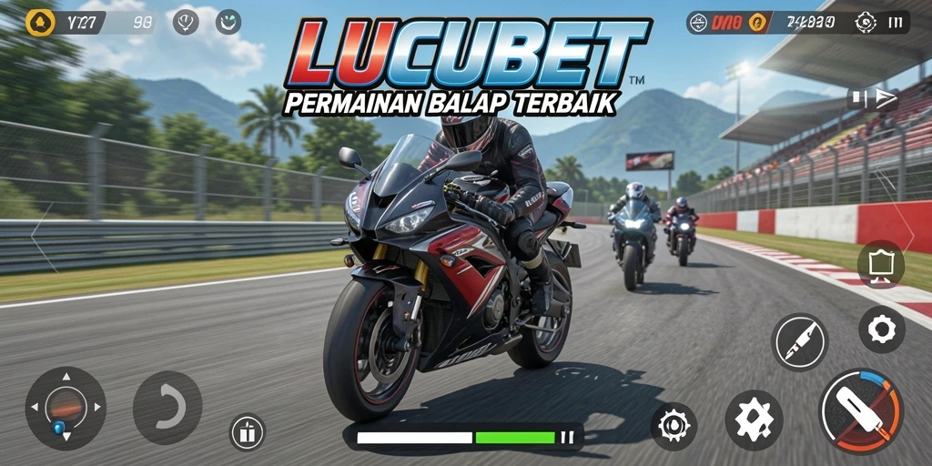 Tampilan gameplay LUCUBET yang penuh aksi balap motor.