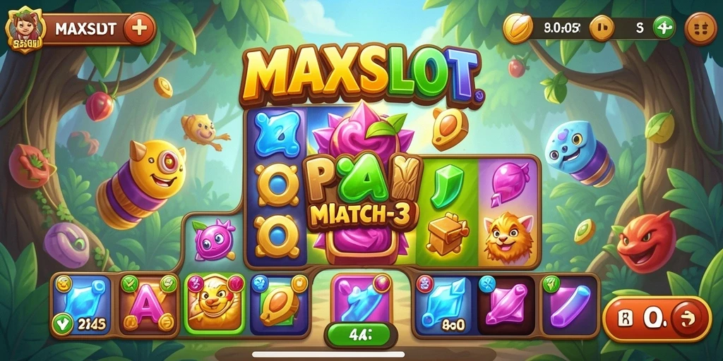Tampilan gameplay MAXSLOT dengan tantangan Match-3 yang seru.