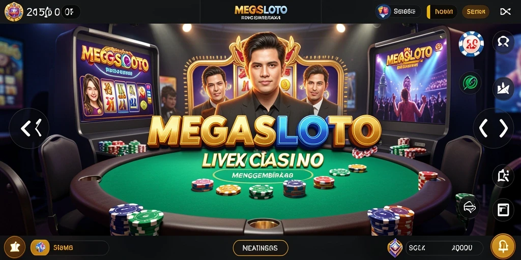 Screenshot gameplay MEGASLOTO yang menampilkan dealer dan pemain yang berinteraksi.