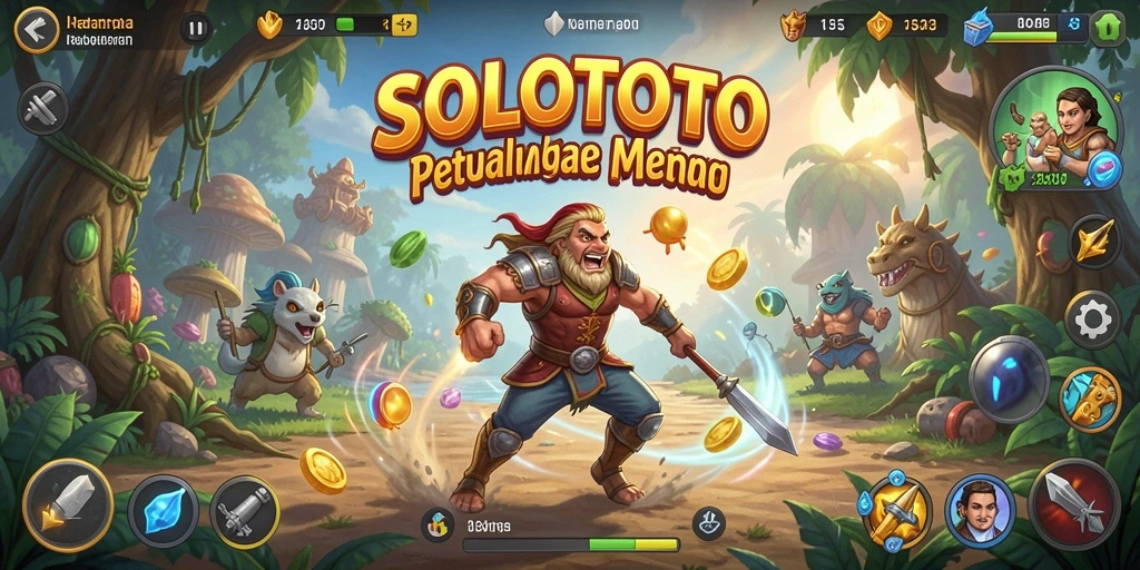 Screenshot gameplay SOLOTOTO menampilkan pemandangan petualangan yang menakjubkan.