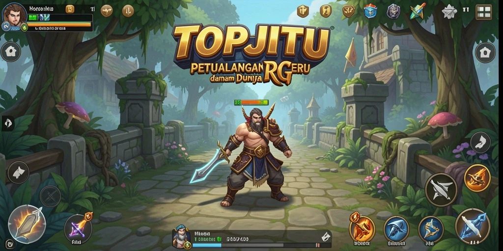 Screenshot gameplay menunjukkan karakter beraksi melawan monster dalam dunia RPG.