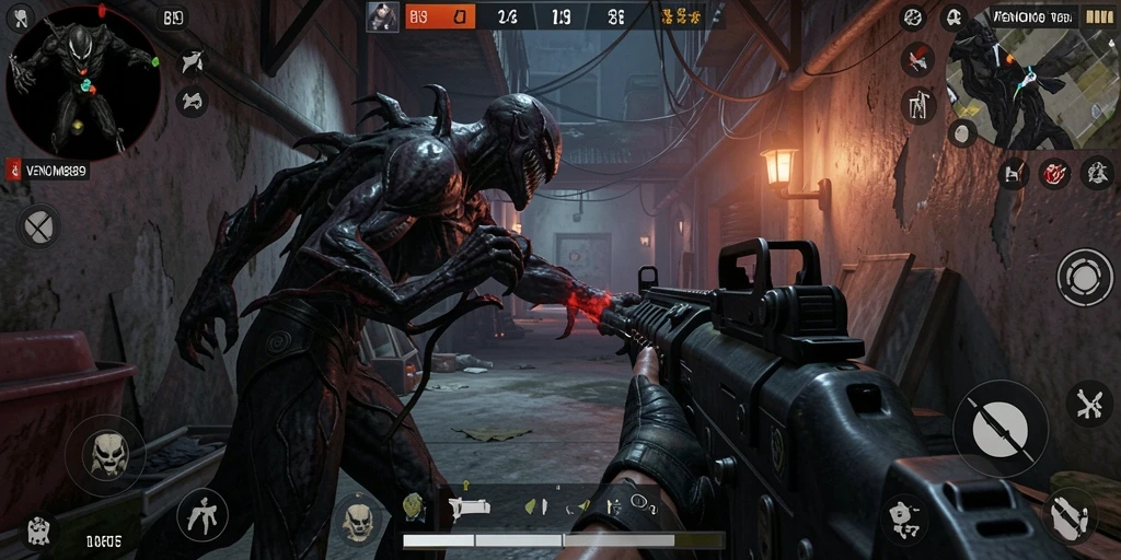 Screenshot gameplay <strong>VENOM889</strong> menunjukkan aksi pertempuran yang intens dan mendebarkan.