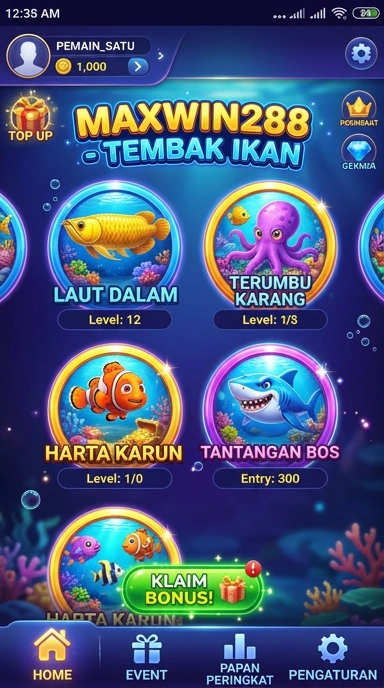 Tampilan utama aplikasi maxwin288 yang mudah dinavigasi.